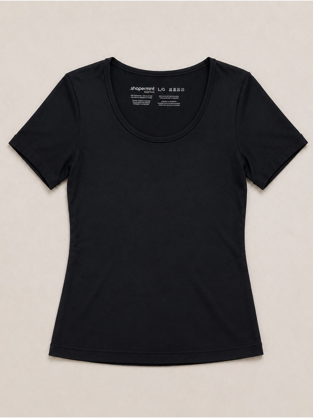 Shapermint Essentials Black Shaping Tee | Scoop Neck Smoothing Top | Large